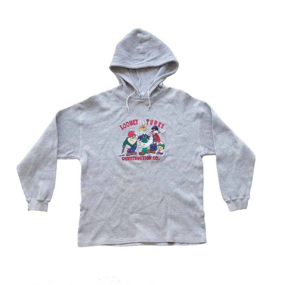 90's Vintage Kids Looney Tunes Construction Co. Thermal Hoodie